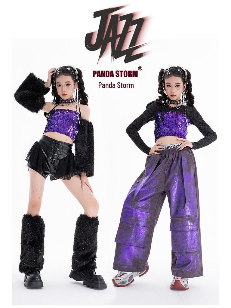 Girls' Trendy Sequin Jazz Dance Bandeau and Long Pants Set - Street Dance Performance Costume