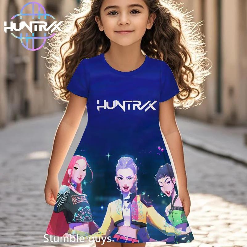 

Kpop Demon Hunters Cartoon Girls Dress Summer Kids Anime Design Short Sleeve Beach Dress Casual Nightgown 170