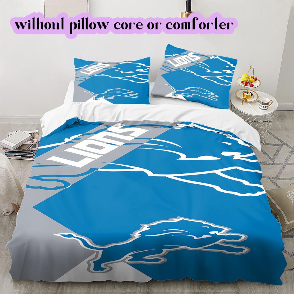 Detroit Lions rugby Pattern Bedding,Quilt Set Quilt Cover Pillowcase Home Birthday Gift (1*duvet cover+2*pillowcase,without core)