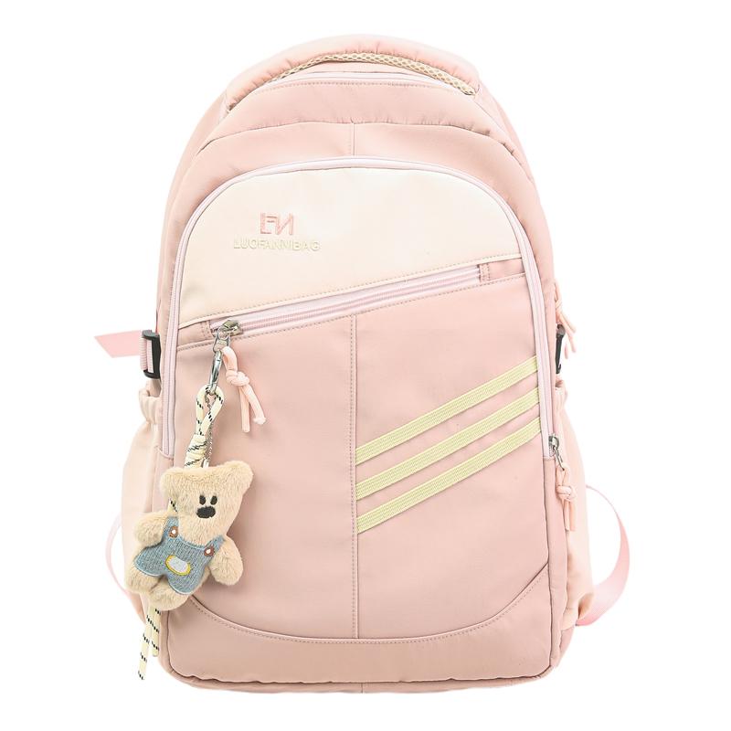 

Color Block Women s Backpack Student s Large Capacity Schoolbag Travel Backpack фіолетовий