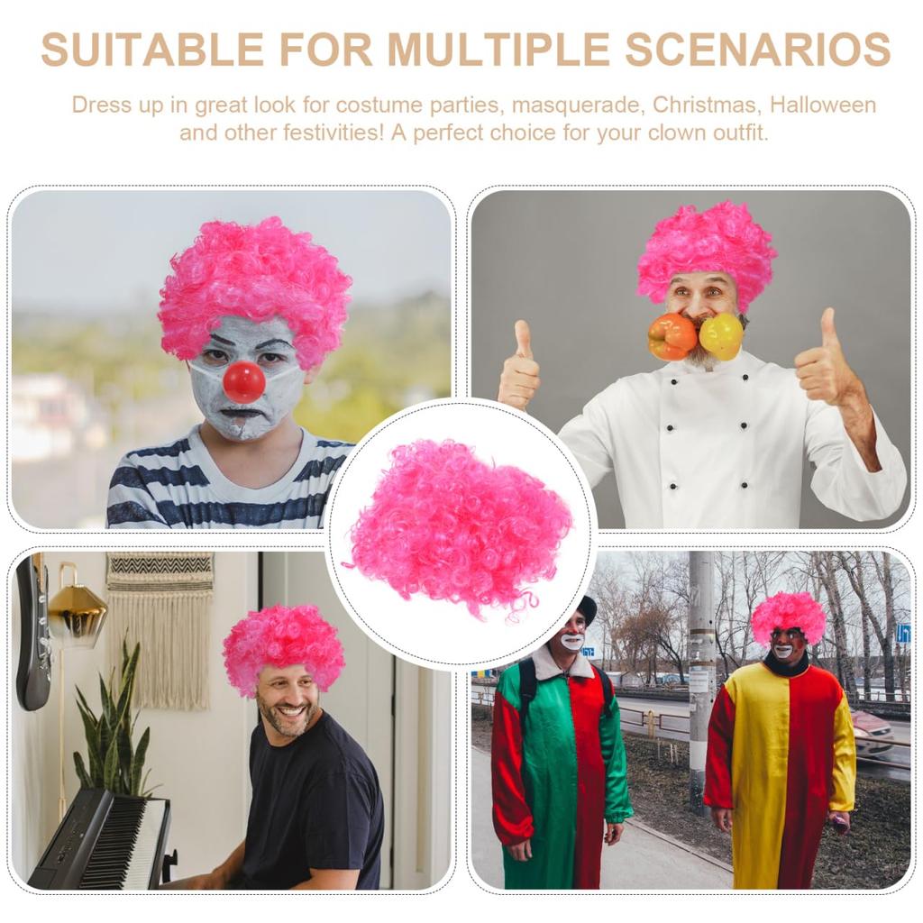 LEDMOMO Halloween Clown Afro Fluffy Ball Clown Party Pink Wig, Wig, Shape, Unisex, Lightweight, Hair, Costume, Wig,