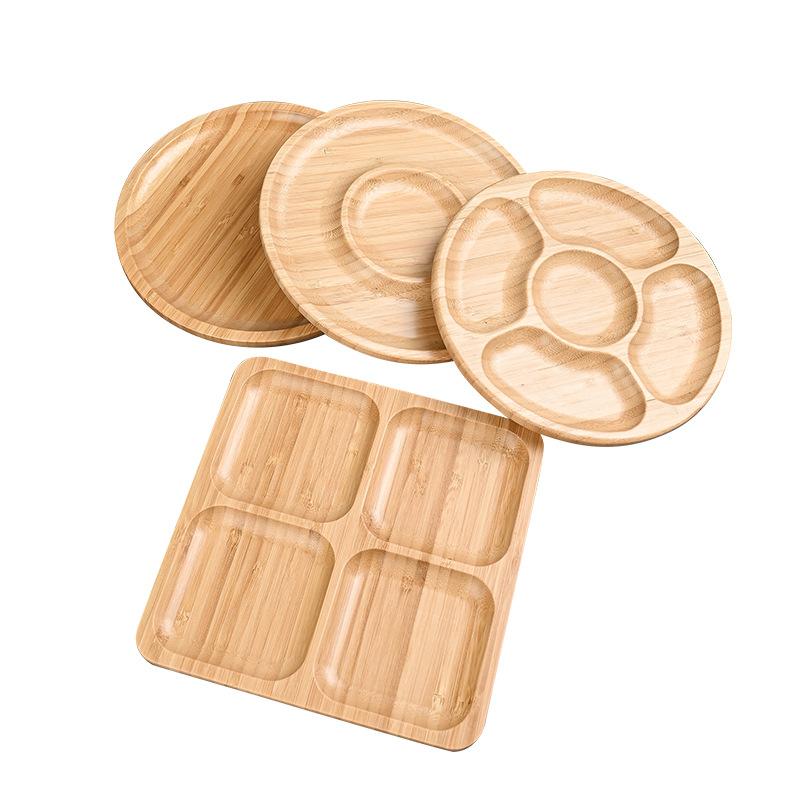 Bamboo Round 5 Compartment Serving Tray, Ideal for Snacks, Fruits, Nuts, Wooden Plate with Dividers for Party Platters Dropship