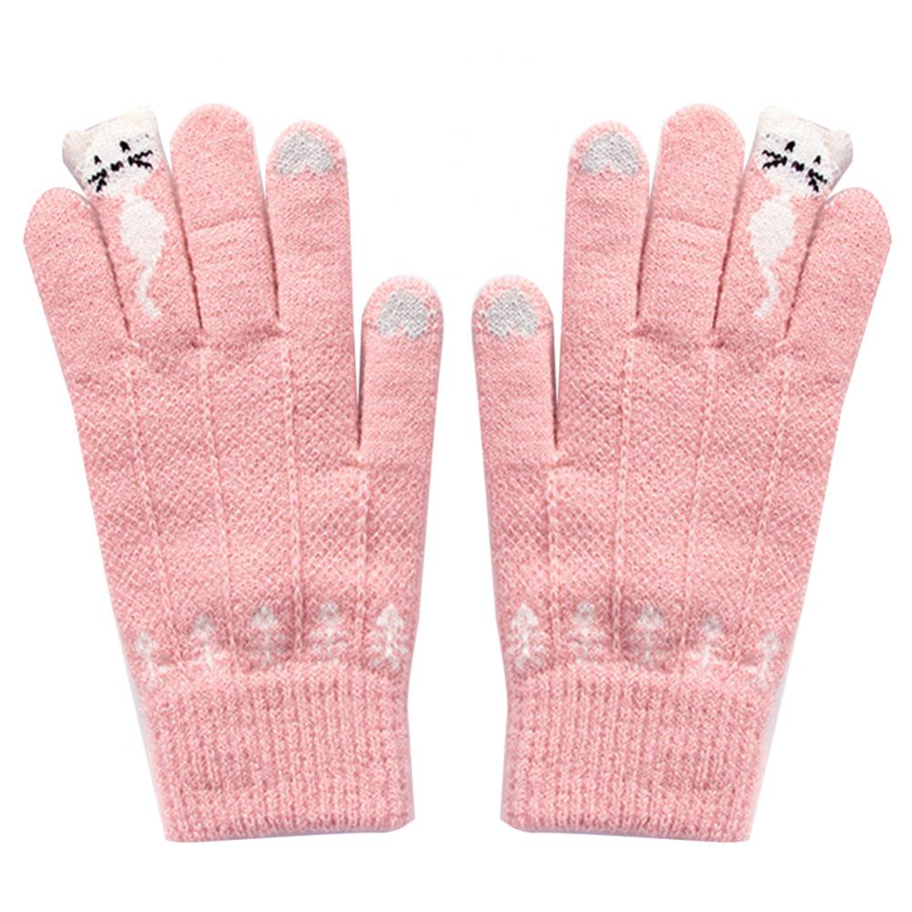Winter Gloves for Women Cute Cartoon Cats Touch Screen Gloves Full Finger Knitted Mittens Men Gloves