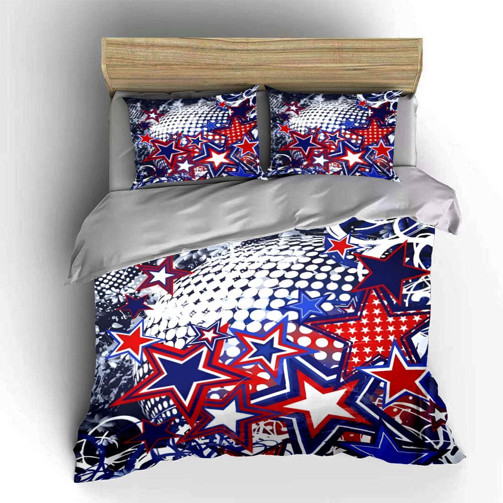 "Patriotic Star Pattern Decor Set" Bedding Set with 1 Duvet Cover 2 Pillowcases Single Double King Queen, Gift
