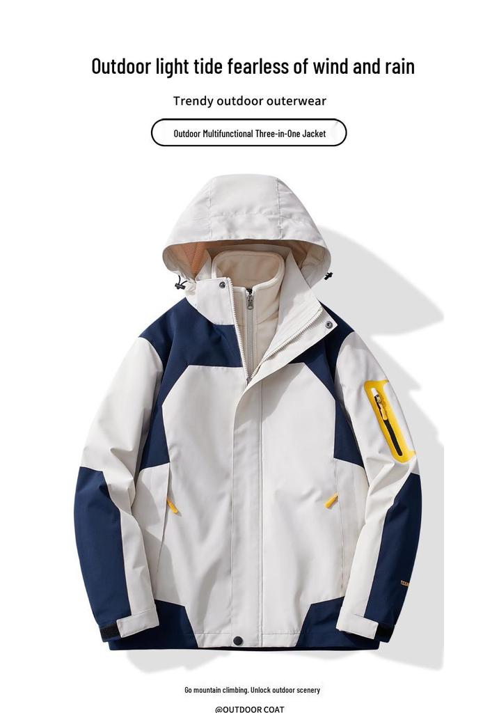 Waterproof 3-in-1 Hooded Mountaineering Jacket for Couples: Men & Women’s Winter Outdoor Windbreaker