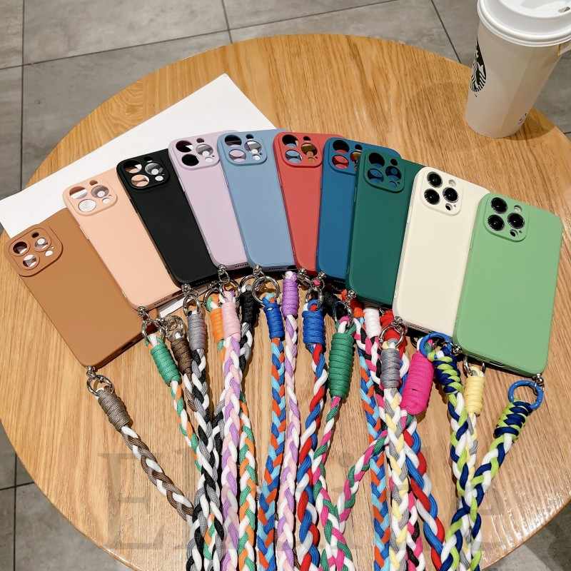 Crossbody Strap Case for OPPO Find X5 Lite X3 X6 Reno 11 8 7 6 5 Realme 12 Pro C53 C55 Necklace Soft Silicon Braid Lanyard Cover