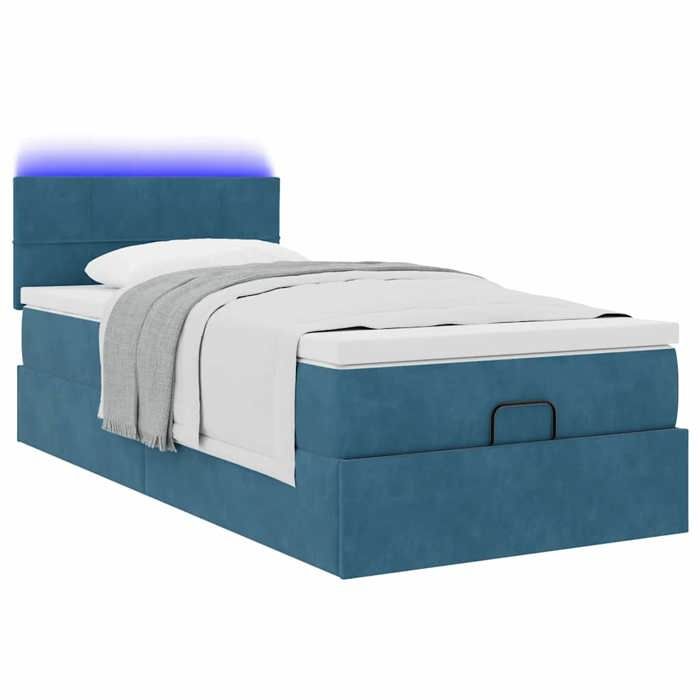 VidaXL Cadre de lit ottoman avec matelas bleu foncé 90x200 cm velours, cadre de lit, cadre de lit rembourré 3312600