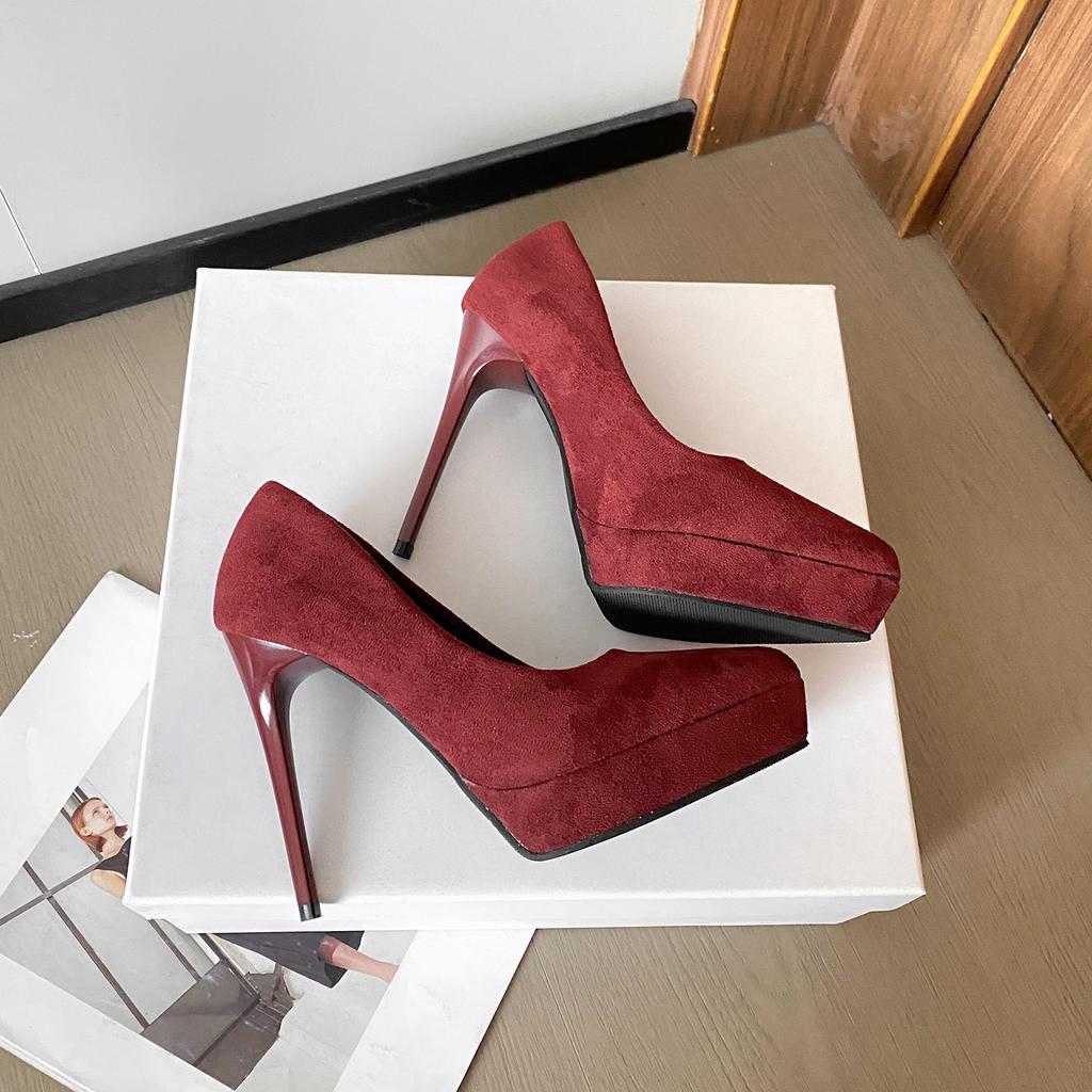 Fashion fairy style suede high heels female shallow mouth spring and autumn 2025 new Korean version thin heel pointed single shoes