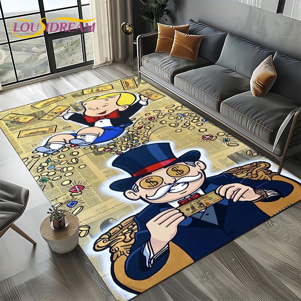 3D Rich Man Game Monopoly Dollar Cartoon Carpet Rug for Living Room Bedroom Home Sofa Decoration,Kid Area Rug Non-slip Floor Mat