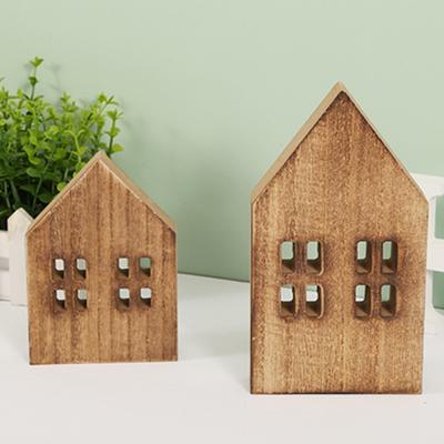 Chic Eco-friendly Decorative Lightweight Little House Wood Ornament Living Room Accessory Wood Craft