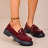 Women's Chain Decor Platform Loafers Fashion Black Patent Leather Dress Shoes Woman Comfortable Slip On Flat Shoes Plus Size 43