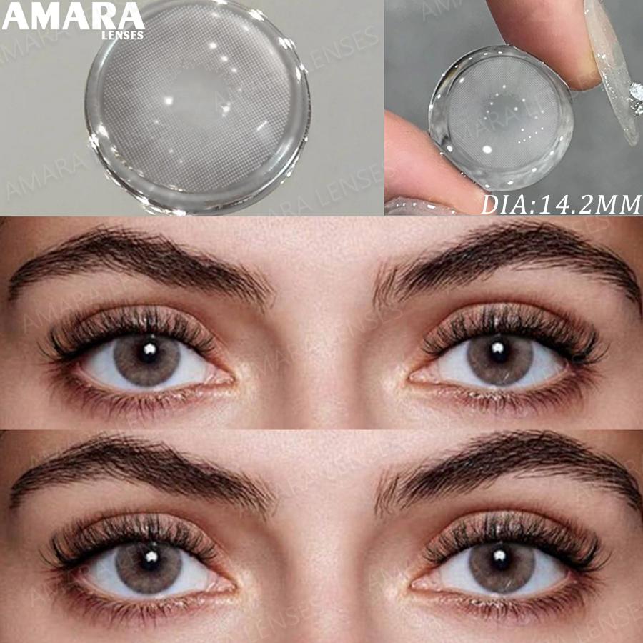 AMARA Gray Color Contact Lens 1 Pair Yearly Coloured Contact Lenses Brown Lenses for Party Cute Eyes Contacts Daily Eye Makeup