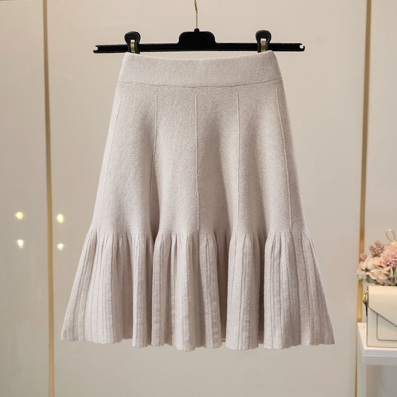 Foreign Elastic Waist Umbrella Skirt Short Autumn and Winter Half Skirt Women High Waisted Knitted A-line Short Skirt Female