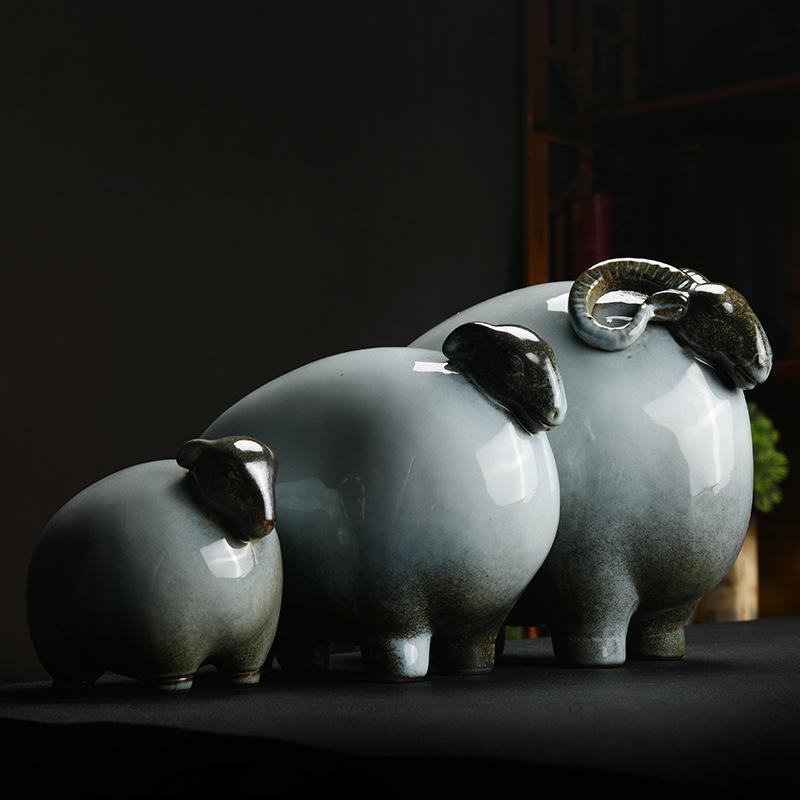 Y Ceramic Animal Sheep Family Ornaments Lucky Gift for New House Home Living Room Porch Office TV Cabinet Desktop Art Decoration