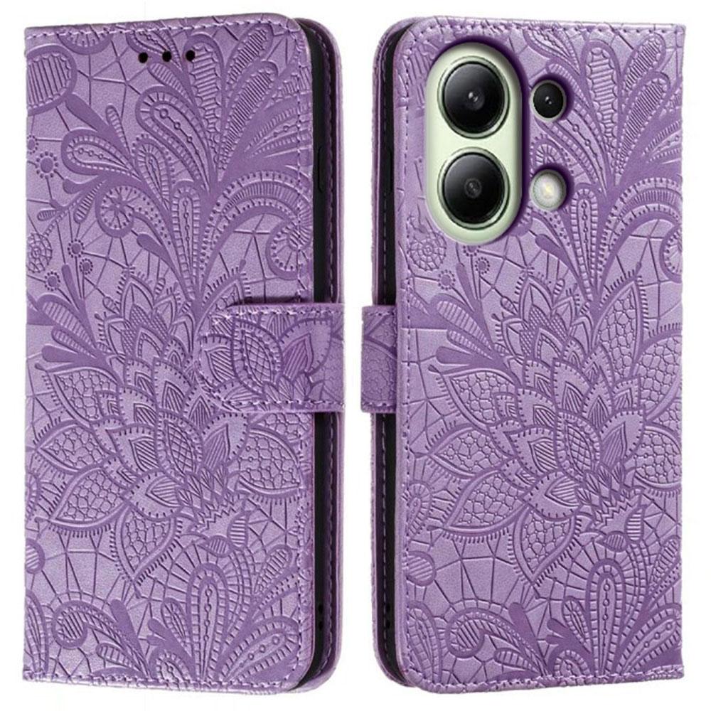 For Xiaomi Redmi Note 13 4G Case Lace Flowers PU Leather Flip Wallet Phone Cover