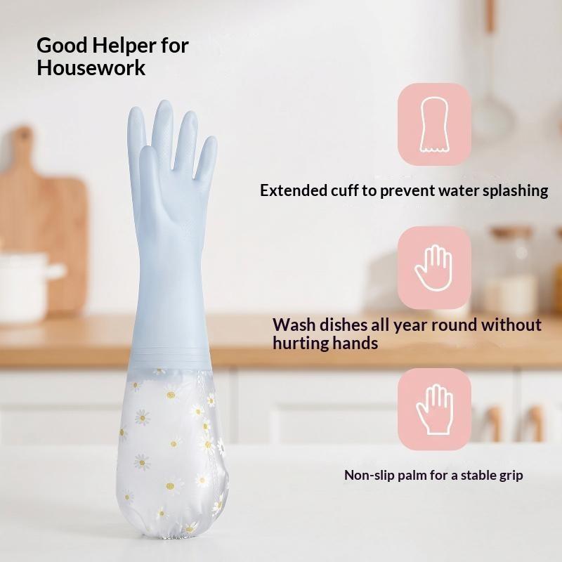 Floral Pattern Household Latex Waterproof Cleaning Gloves Kitchen Dishwashing Laundry Wear Resistant Rubber Housework
