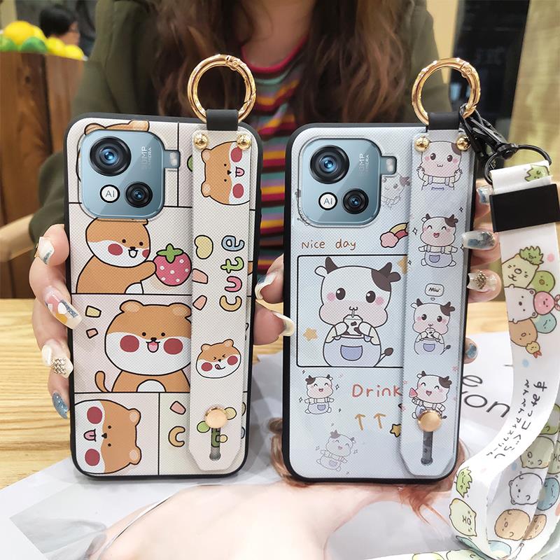 Dirt-resistant Wrist Strap Phone Case For Blackview Oscal C80 Cartoon Wristband Kickstand Silicone Cute Soft case Ring