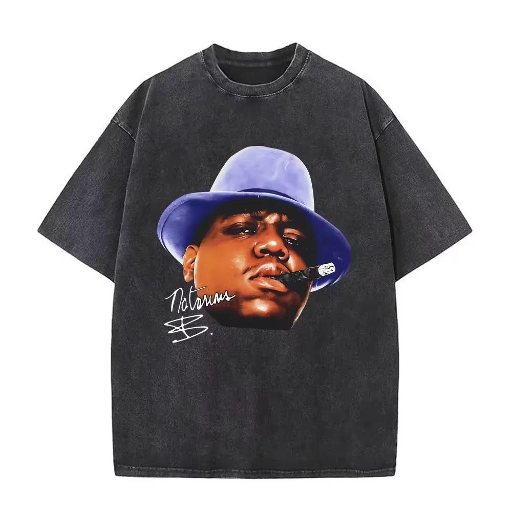Gewassen Vintage The Notorious Big Wereldtour T-shirt Biggie Smalls Print T-shirts Mannen Vrouwen Hip Hop T-shirts