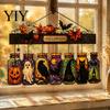 Waterproof Acrylic Hanging Sign Halloween Suncatcher, Stained Glass Style Pumpkin Ghost Potion Bottles Window Seasonal Display Props Decor, Gothic Sun