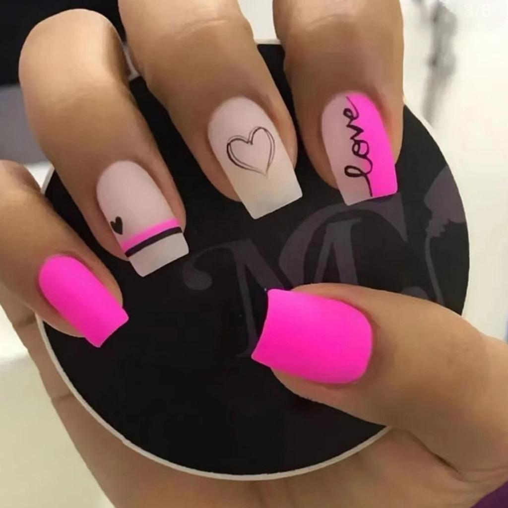 Nail Art Simple Fashion Valentine'S Day Collection Love French Glitter Medium And Long Wear Nail