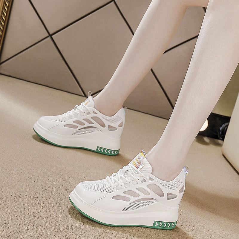 Summer Hollow Mesh Women'S Sneakers Breathable Mesh Platform Shoes Non Slip Thick Bottom Lace-Up Fashion Casual Running Trainers