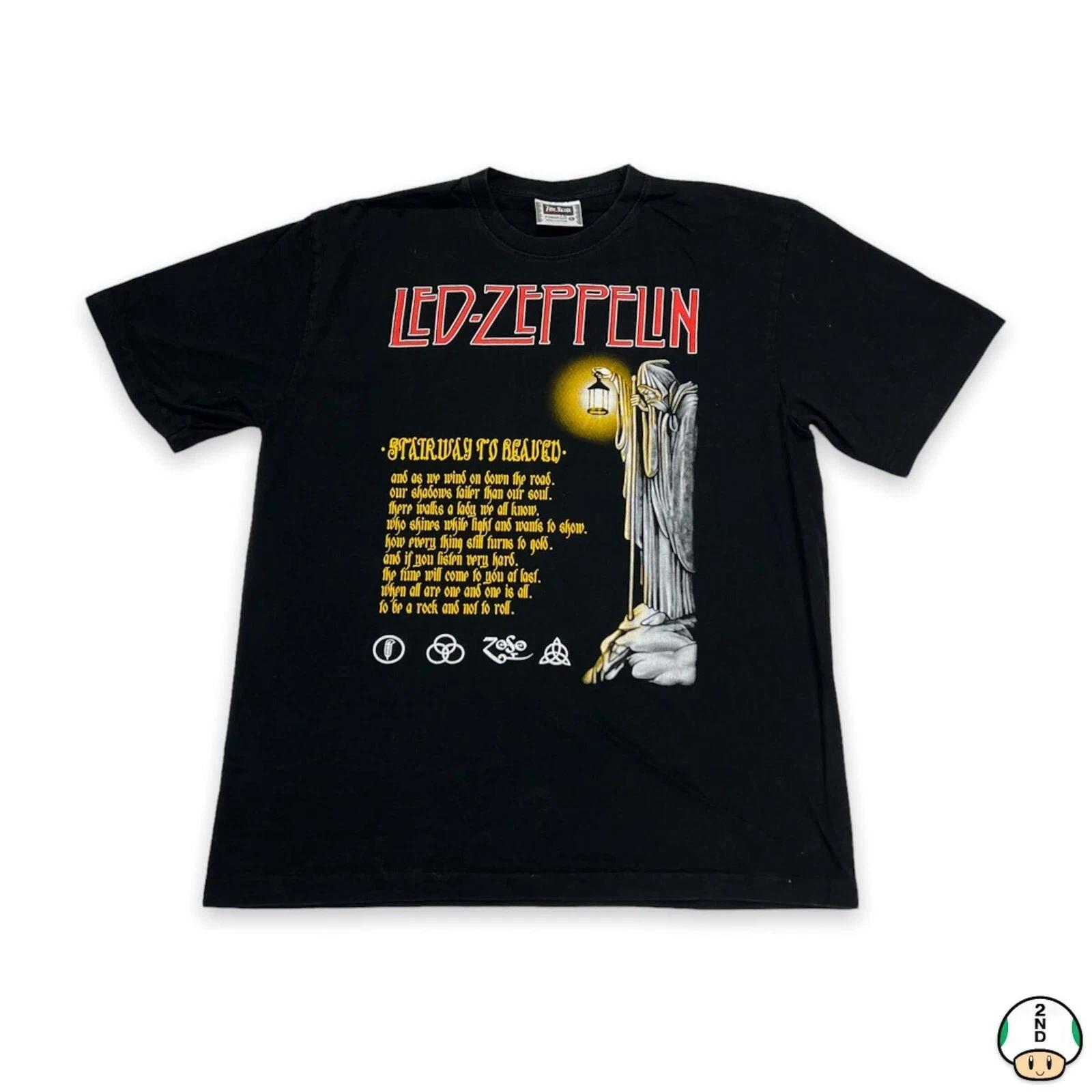 Vintage Y2K Led Zeppelin T Shirt Mens XL Black Stairway To Heaven Band Tee S
