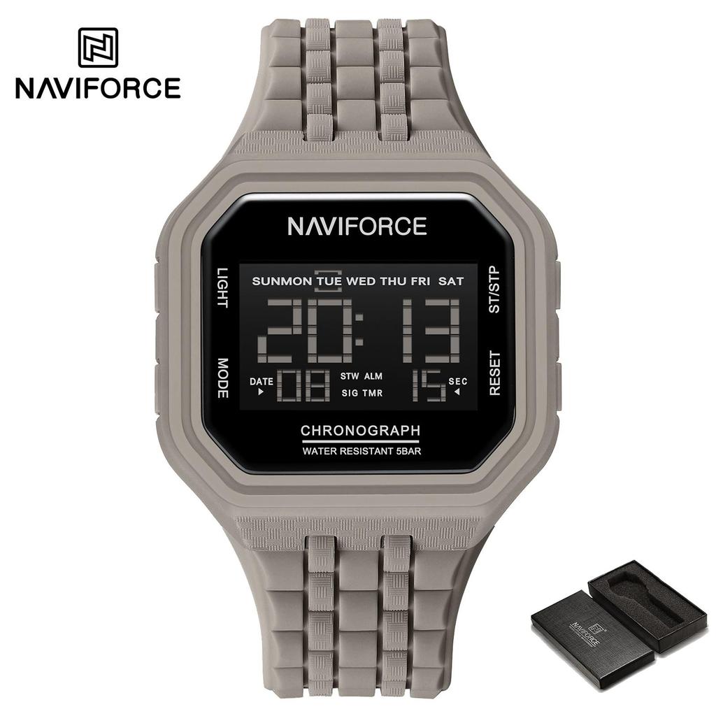 Naviforce LCD Digital Klokke for Menn Silikonreim Alarm Kronograf Dato Kalender Vanntett Utendørs Multifunksjonell Herre Gutt Klokke NF7116