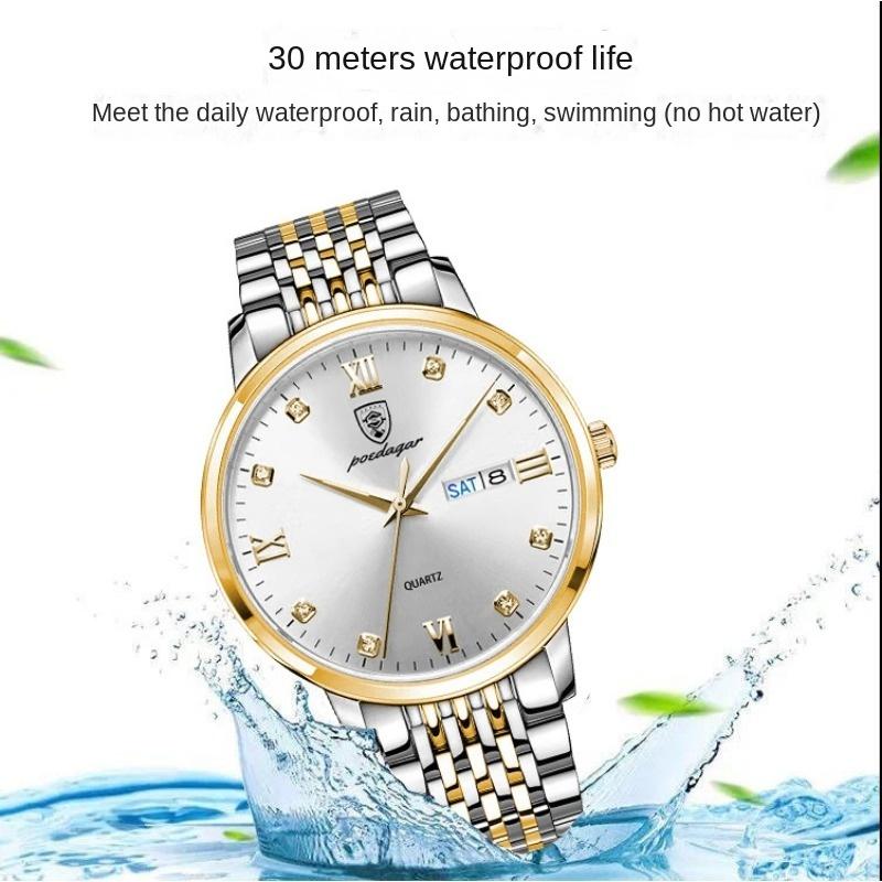 Topmarke Herren Doppelkalenderuhr Wasserdicht Leuchtend Mode Quarz Trendiges Stahlband Ultraflach Großes Zifferblatt Uhr