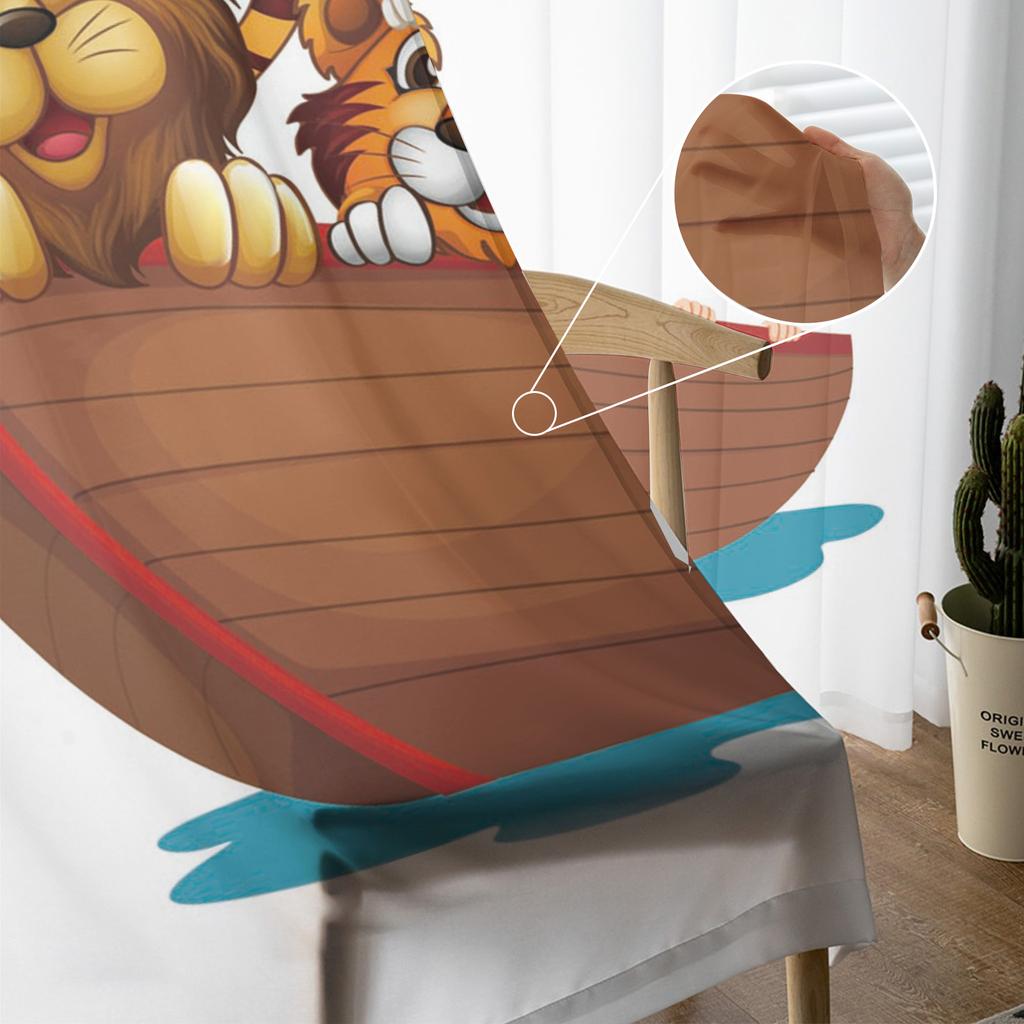 Cartoon Animal Ship Balloon Lion Tiger Rabbit Sheer Curtains for Living Room Tulle for Windows Voile Yarn Short Bedroom Curtains