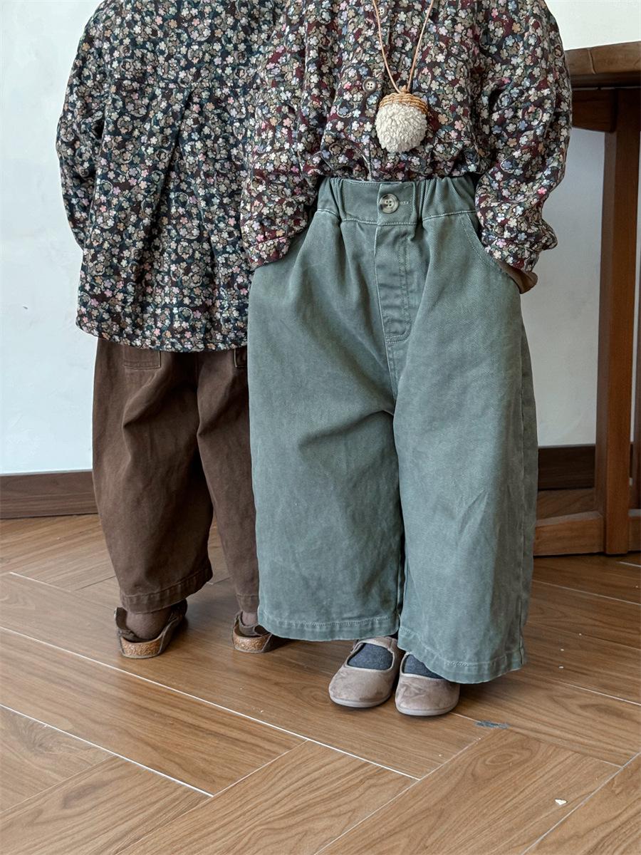 

Jiaye Tongpin 2025 Осень Детские Потертые Хлопковые Широкие Брюки 120cm морская волна