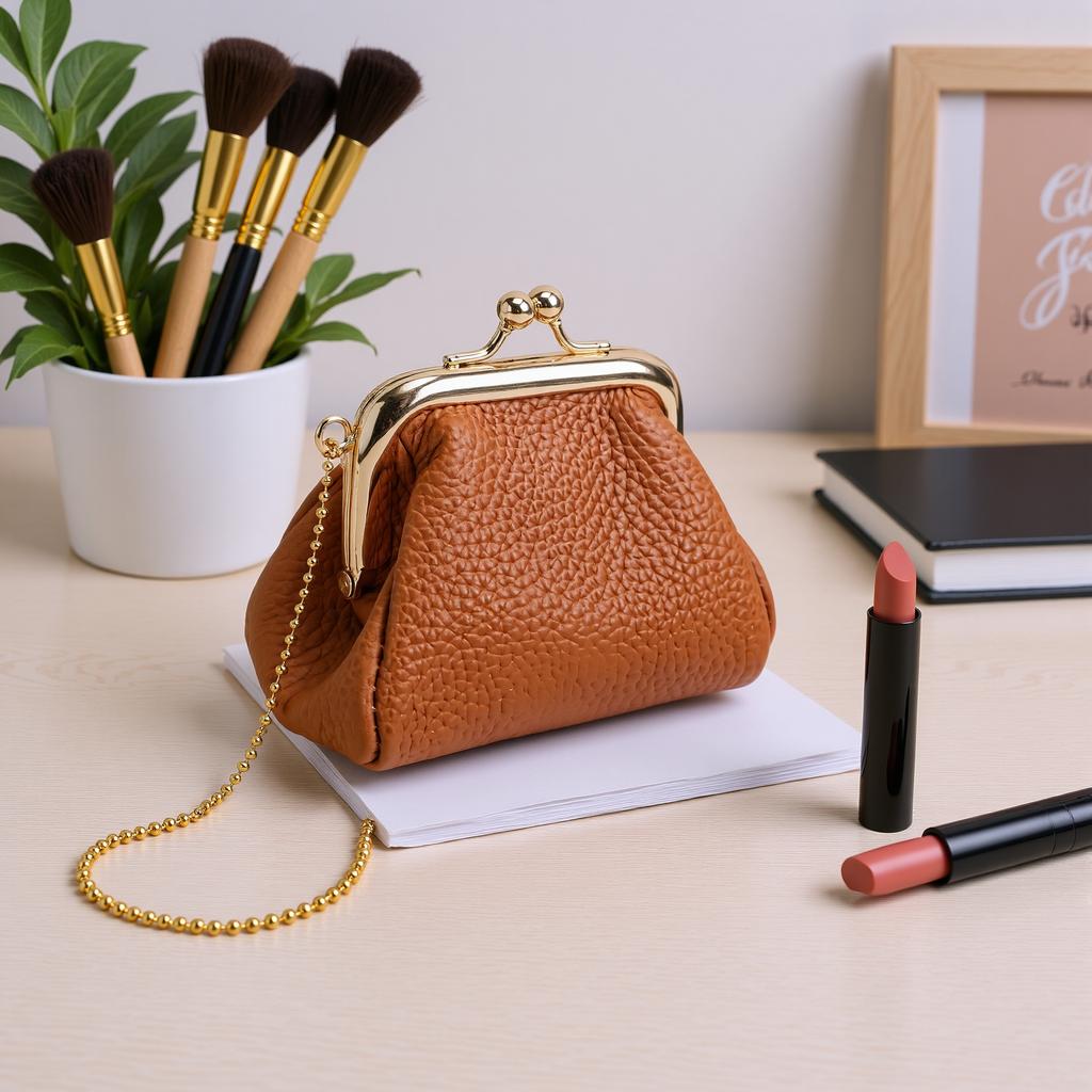 Vintage Change Purse PU Leather Wide Opening Tiny Wallet Jewelry for Lipstick