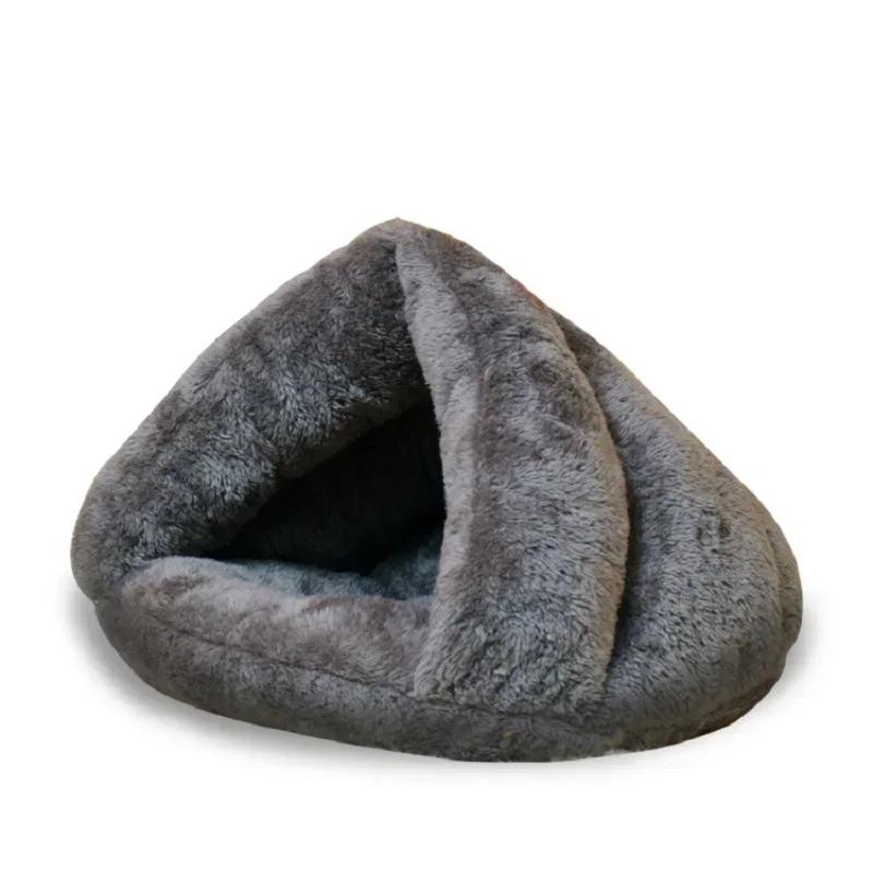 

Winter Thermal Triangle Cat Paw Slippers Pet Dog Kennel Cat Dog Mat Thick Sleeping Bag Mongolian Yurt Nest Cozy Beds Accessories 40x40x30CM сірий колір