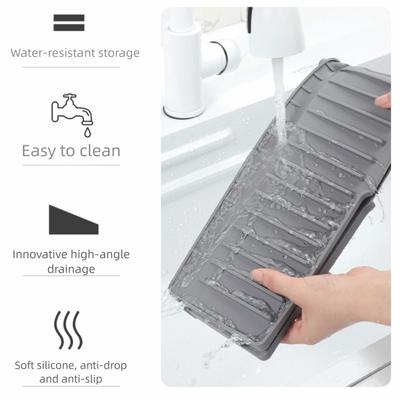 Silicone Sink Drain Pad Narrow Edge Foldable Kitchen Sink Splash Guard Anti-slip Water Retaining Pad Countertop Drain