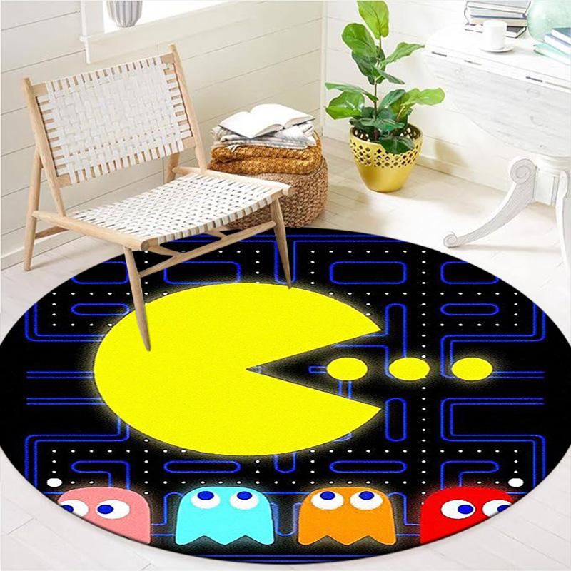 Pac-Man Round Area Rug,Carpet Rug for Living Room Bedroom Sofa Playroom Decor,Non-slip Floor Mat