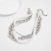 Double Layer Geometric Designs Collar Necklace with Imitation Pearls for Women Trendy Neckchain Fashion Jewelry