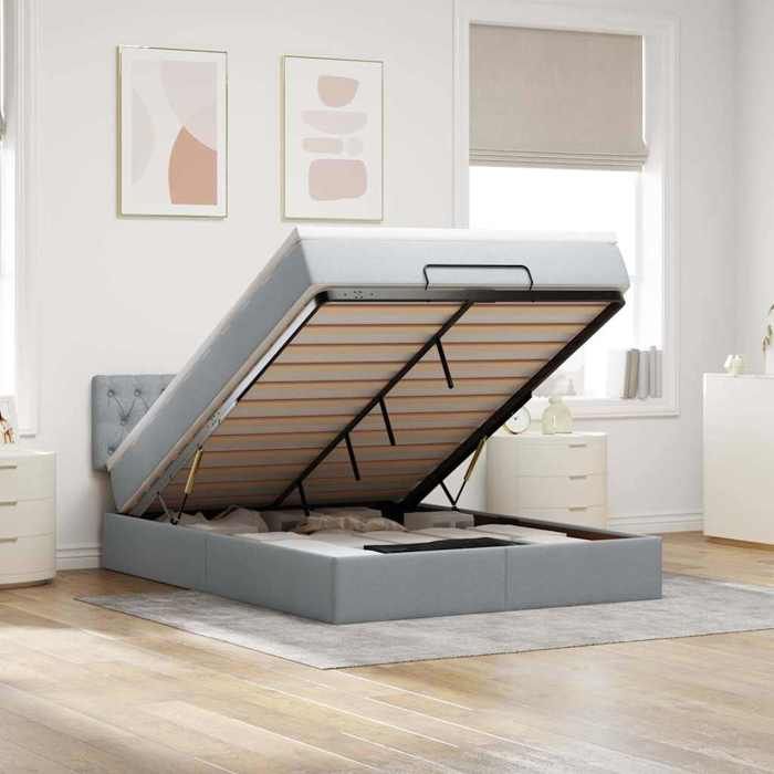 VidaXL Ottoman Bed with Light Grey Mattress 140x190 Cm Fabric 3311539