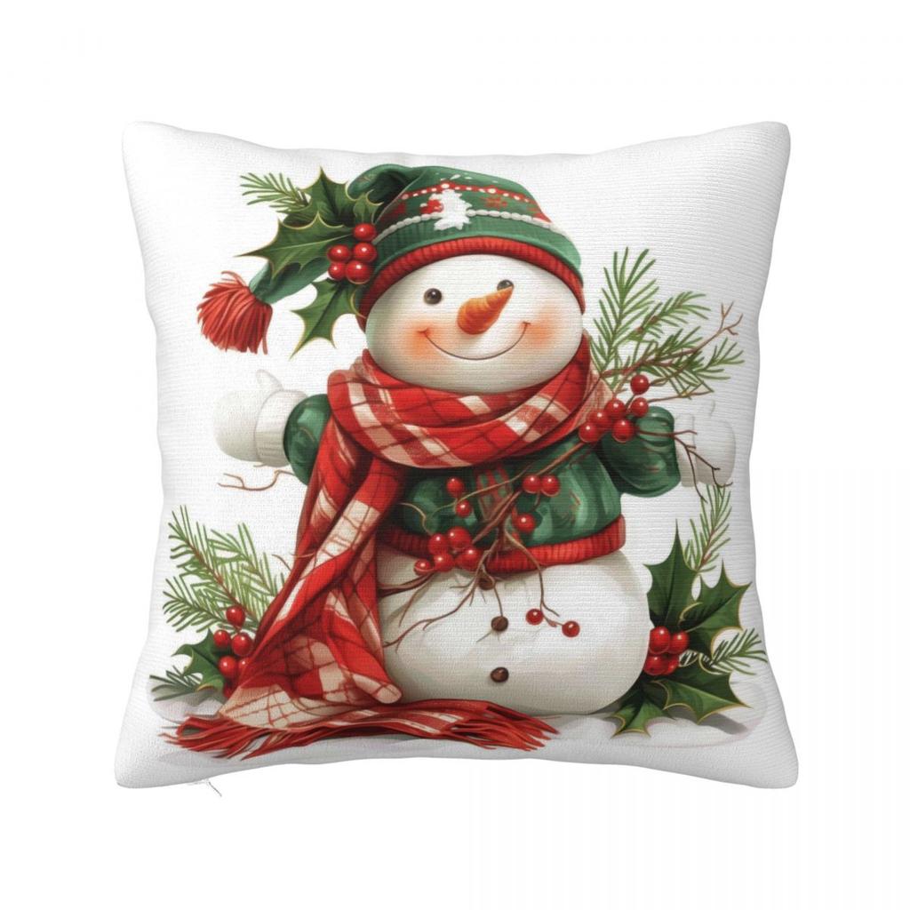 Christmas Snowman Pillow Case Cushion Cover Square Graphic Pillow Cover Kawaii Pillowcases For Sofa Home Decorative