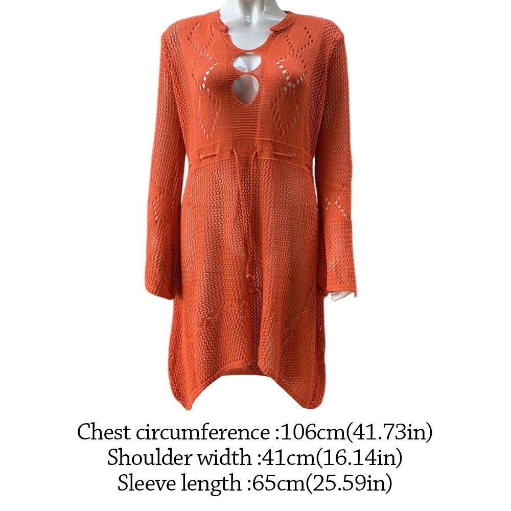 Fashion V Neck Summer Sunscreen Smock Knitted Hollow Out Swimsuit Cover Up Dress Loose Bathing Suit Swim Dress for Women