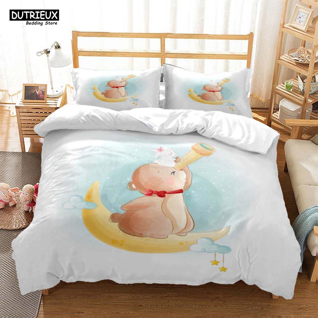Soft, Comfortable Customizable Children's Luxury Bedding Set with Cute Bear Printed Quilt Cover & Pillow Cover