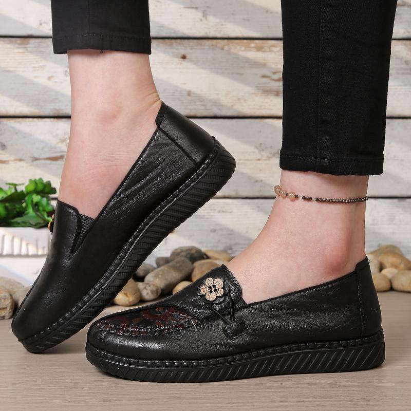 Style Ladies Loafers Ladies Leather Flat Shoes,simple and Classic Mom's Shoes Anti-slip and Comfortable,free Shipping