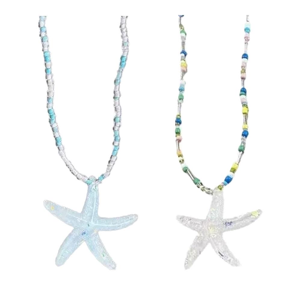 

Summer Beach Necklaces Double Starfish Choker Necklace,Boho Layered Starfish Beaded Pendant Necklace Statement Jewelry for Women