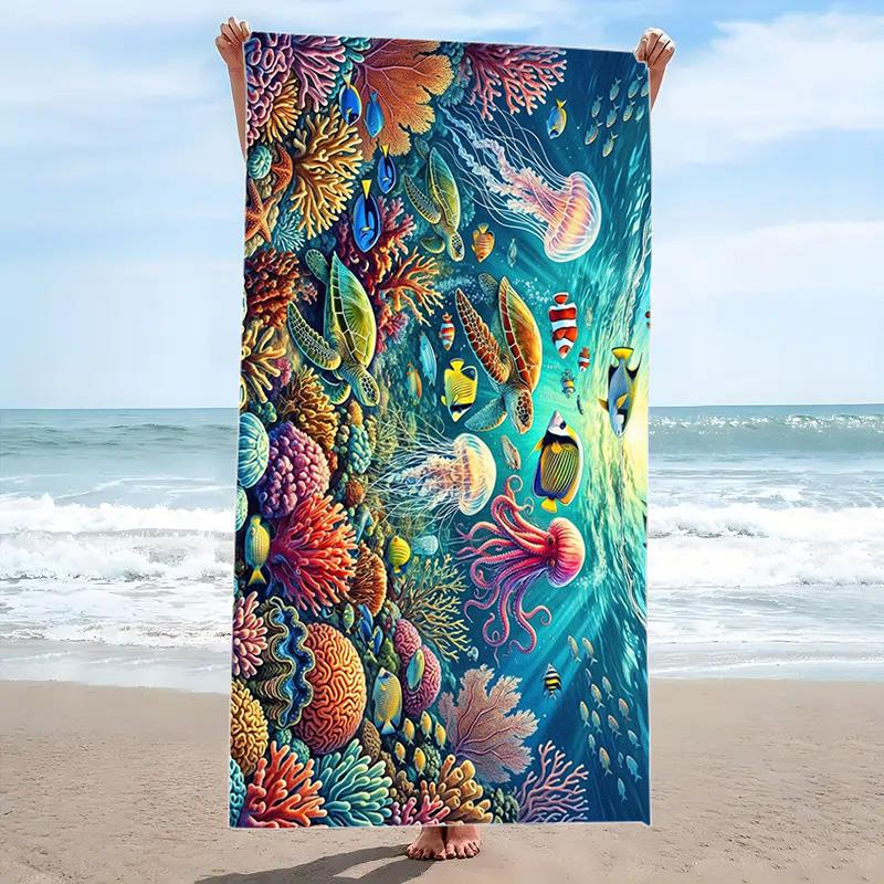 Underwater Artbig Fish Art Print Beach Towel, Large Soft Quick Dry Towel for Beach Camping Swimming