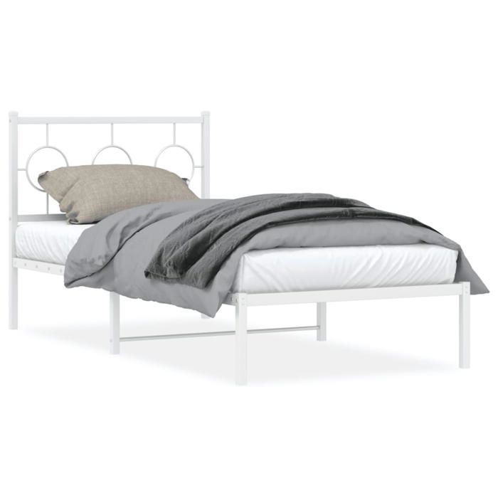 VidaXL Cadre de Lit Métal avec Tête de Lit, Lit Simple avec Sommier à Lattes, Lit Adulte avec Pied, Meuble de Chambre, 376268