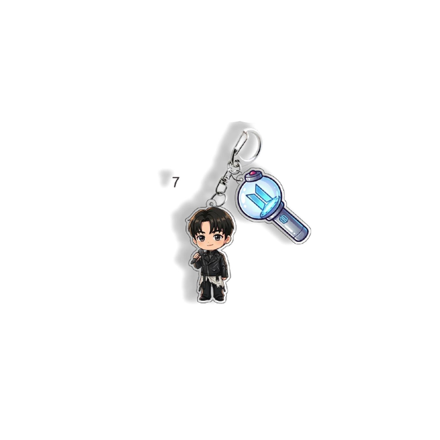 

BTS Cartoon Keychain with Lightstick Charm, Bangtan Boys Black formal Figure Keyring, Kpop ARMY Fans Bag Pendant JUNGKOOK
