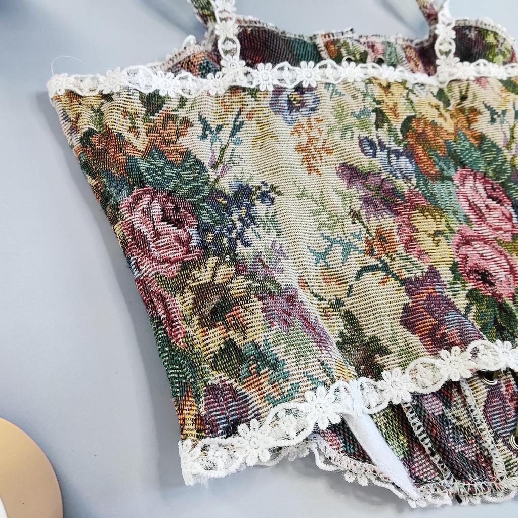 Damen Französische Retro Spitze zum Schnüren Camisole Body Korsett