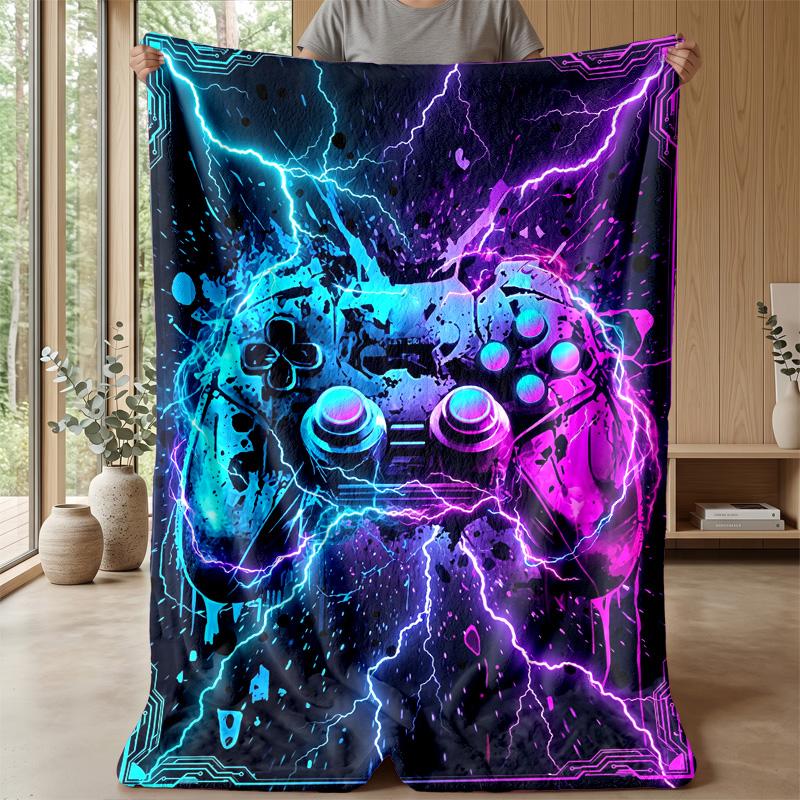 Neon Lightning Game Controllers Theme blanket Lightweight Warm Flannel Blanket Decorative Throw Blanket for Home Decoration