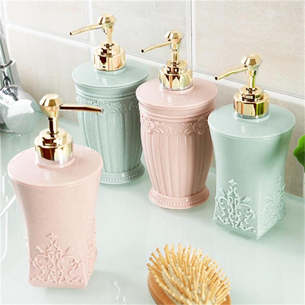 Stained Carved Empty Pump Refillable Bathroom Shampoo Shower Gel Bottles Dispenser Liquid Soap Dispenser Bath Gel Press