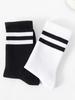 6 Pairs Women'S High Tube Mid Length Stockings Set In Pure Black And White With Parallel Bars Popular And Sweat Absorption
