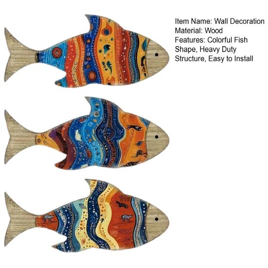 3Pcs/Set Nautical Wooden Fish Wall Decoration Farmhouse Rustic Colorful Fish Wall