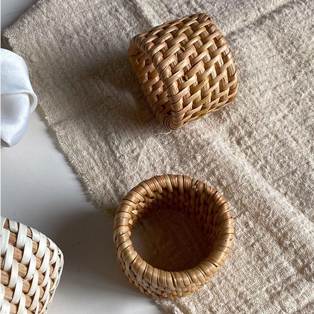 Natural Material Handwoven Rattan Napkin Rings Handmade Rattan Napkin Buckle  Wedding Party Use